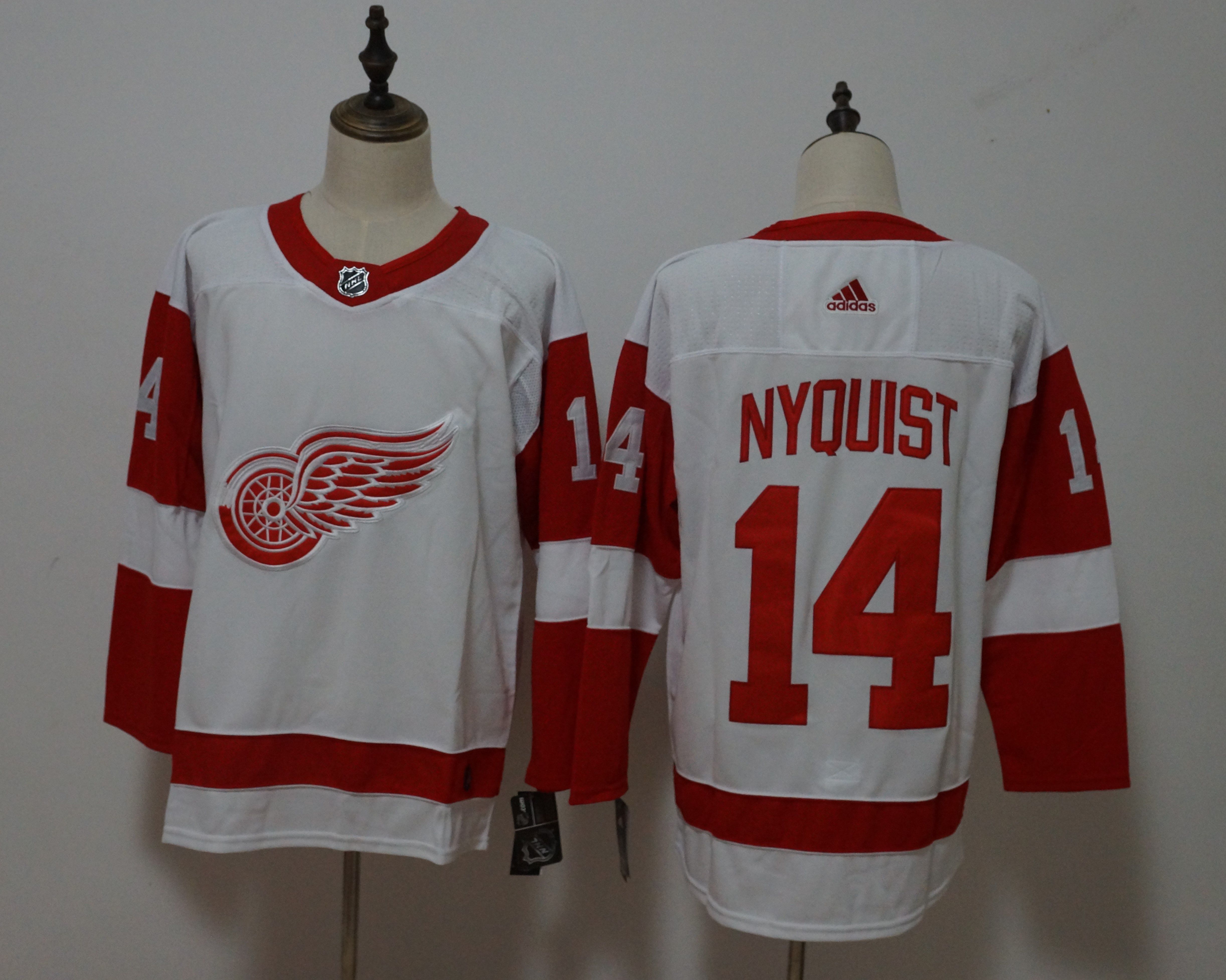 Men Detroit Red Wings #14 Nyquist White Hockey Stitched Adidas NHL Jerseys->new york islanders->NHL Jersey
